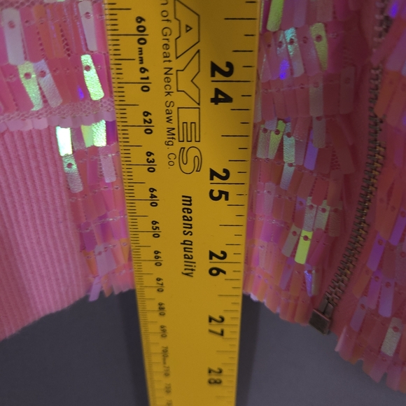 Fantastic Fawn The It Girl Iridescent Sequin Bomber Jacket Size Large Barbiecore - Picture 4 of 7